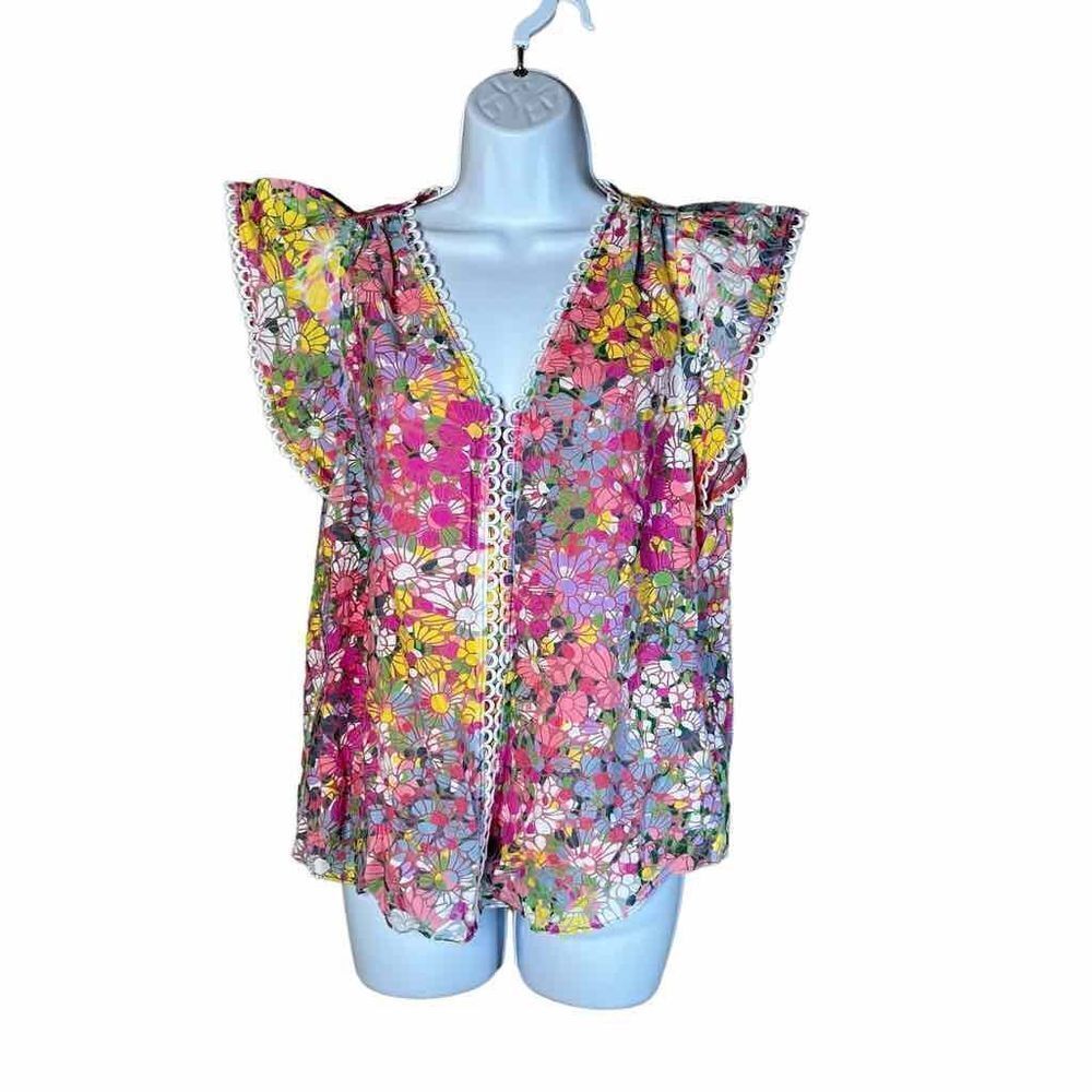 Kate‎ Spade Floral Dots Burnout Blouse in Pink Multicolor Size XS